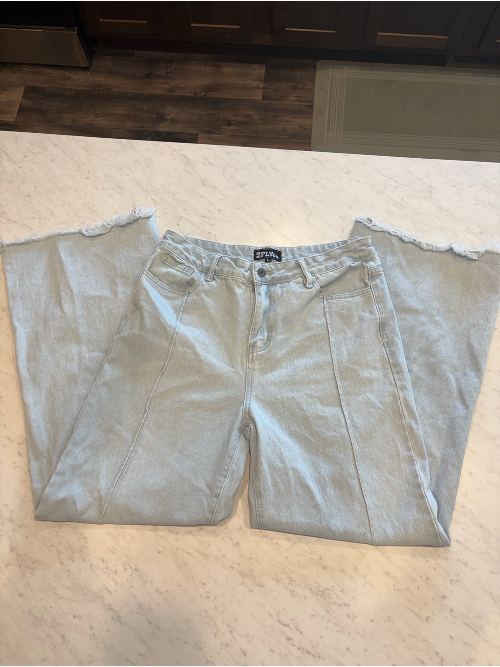 Light Wash Wide-Leg Jeans with Front Seam Detail 2Fly Co. Large